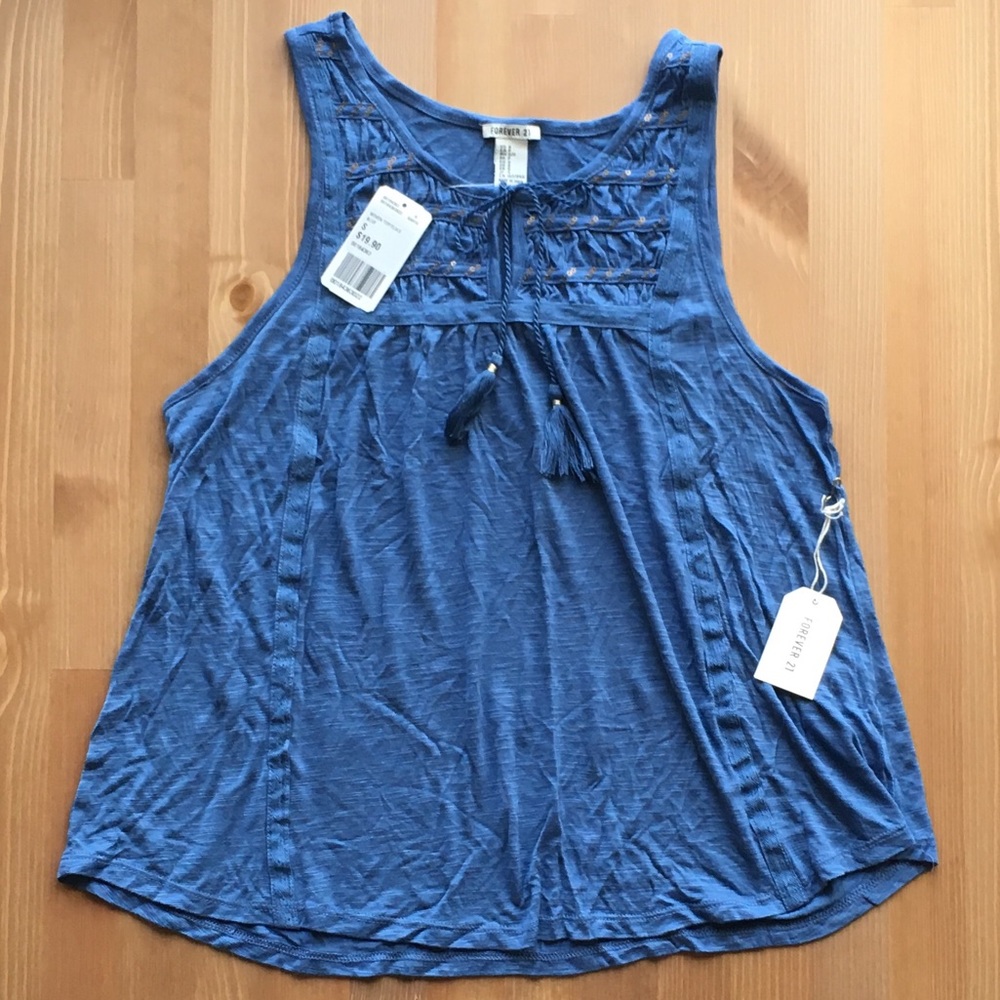 Forever 21 Blue Woven Sleeveless Tank Top